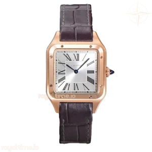 Cartier Santos-Dumont (Large) Silver Dial in Rose Gold on Purple Leather Strap Ref. WGSA0021