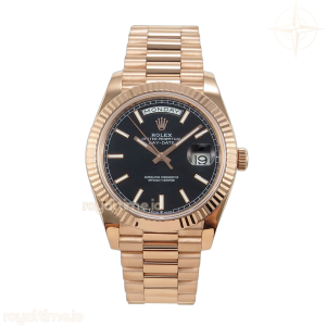 DayDate 40 RG QF 904L Steel Black Stick Dial on President Bracelet VR3255 V8 (Gain Weight)