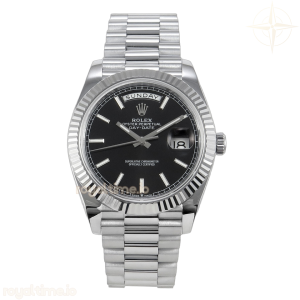 DayDate 40 SS QF 904L Steel Black Stick Dial on President Bracelet VR3255 V8 (Gain Weight)