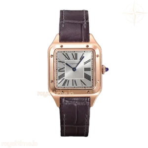Cartier Santos-Dumont (Small) Silver Dial in Rose Gold on Purple Leather Strap Ref. WGSA0022