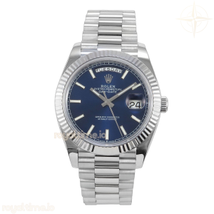 DayDate 40 SS QF 904L Steel Blue Stick Dial on President Bracelet VR3255 V8 (Gain Weight)