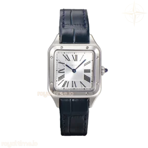 Cartier Santos-Dumont (Small) Silver Dial in Steel on Blue Leather Strap Ref. WSSA0023