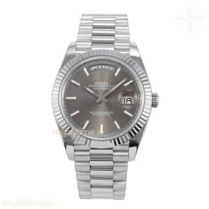 DayDate 40 SS QF 904L Steel Gray Stick Dial on President Bracelet VR3255 V8 (Gain Weight)