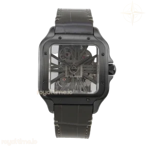Cartier Santos Skeleton PVD RF Skeleton Dial on Gray Leather Strap 9612MC
