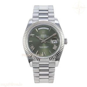 DayDate 40 SS QF 904L Steel Green Roman Dial on President Bracelet VR3255 V8 (Gain Weight)