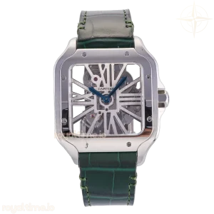 Cartier Santos Skeleton PVD RF Skeleton Dial on Green Leather Strap 9612MC