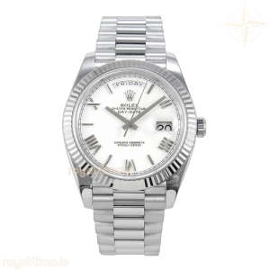 DayDate 40 SS QF 904L Steel White Roman Dial on President Bracelet VR3255 V8 (Gain Weight)