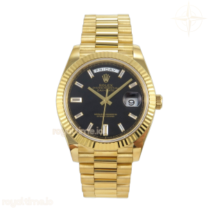 DayDate 40 YG QF 904L Steel Black Crystal Dial on President Bracelet VR3255 V8 (Gain Weight)