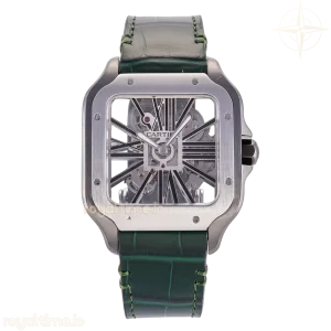 Cartier Santos Skeleton SS/PVD RF Skeleton Dial on Green Leather Strap 9611MC