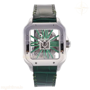 Cartier Santos Skeleton SS RF Skeleton Green Dial on Green Leather Strap 9611MC