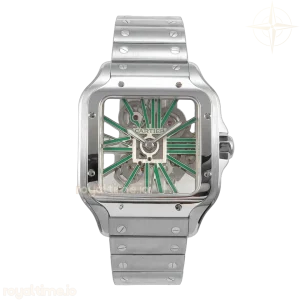 Cartier Santos Skeleton SS RF Skeleton Green Dial on SS SmartLink Bracelet 9611MC