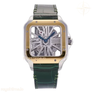 Cartier Santos Skeleton SS/YG RF Skeleton Dial on Green Leather Strap 9611MC