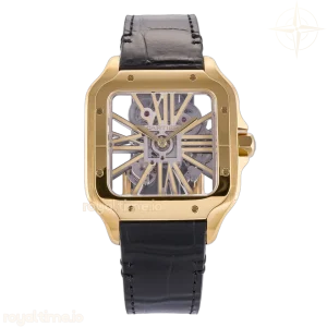 Cartier Santos Skeleton YG RF Skeleton Dial on Black Leather Strap 9611MC