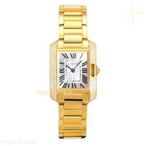 Cartier Tank Anglaise 30.2mm White Dial with Diamond Bezel in Yellow Gold