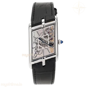 Cartier Tank Asymetrique Watch on Steel in Black Leather Strap
