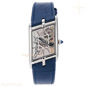 Cartier Tank Asymetrique Watch on Steel in Blue Leather Strap