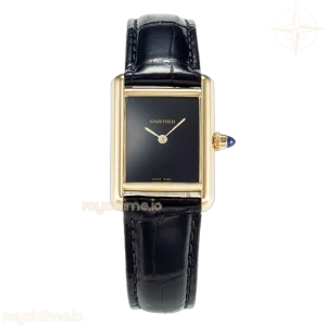 Cartier Tank Louis Cartier Small YG 29mm DRF Black Dial on Black Leather Strap Swiss Quartz