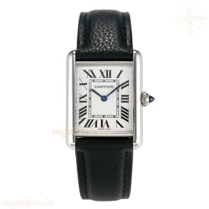 Cartier Tank Must Large SS 33.7mm DRF White Dial on Black Leather Strap Swiss Quartz