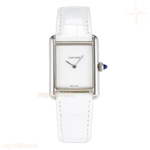 Cartier Tank Must Large SS 33.7mm DRF White Dial on White Leather Strap Swiss Quartz