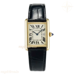 Cartier Tank Must Large YG 33.7mm DRF YG Dial on Black Leather Strap Swiss Quartz