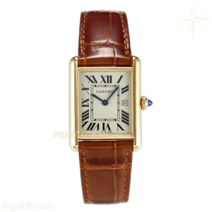 Cartier Tank Must Large YG 33.7mm DRF YG Dial on Brown Leather Strap Swiss Quartz