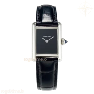 Cartier Tank Must Small SS 29mm DRF Black Dial on Black Leather Strap Swiss Quartz