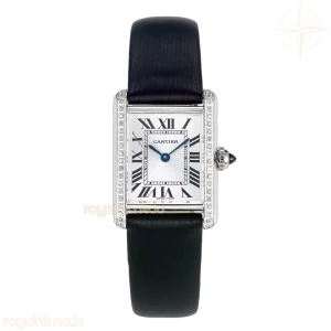 Cartier Tank Must Small SS 29mm DRF White Dial Diamonds Bezel on Black Calfskin Strap Swiss Quartz
