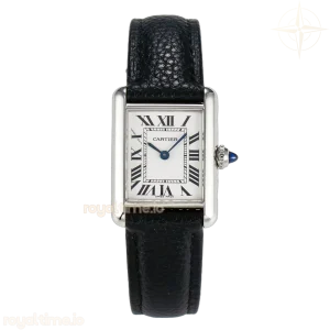 Cartier Tank Must Small SS 29mm DRF White Dial on Black Leather Strap Swiss Quartz