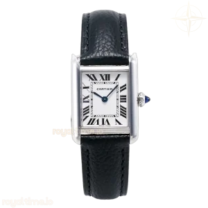 Cartier Tank Solo Ladies 28mm SS AF White Dial on Black Leather Strap Ronda Quartz