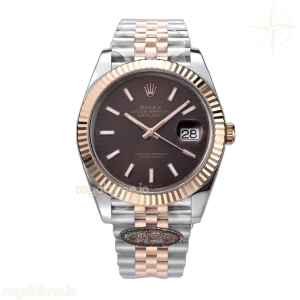 Datejust 41 126331 Chocolate Dial Stick Markers in EveroseSteel on Jubilee Bracelet